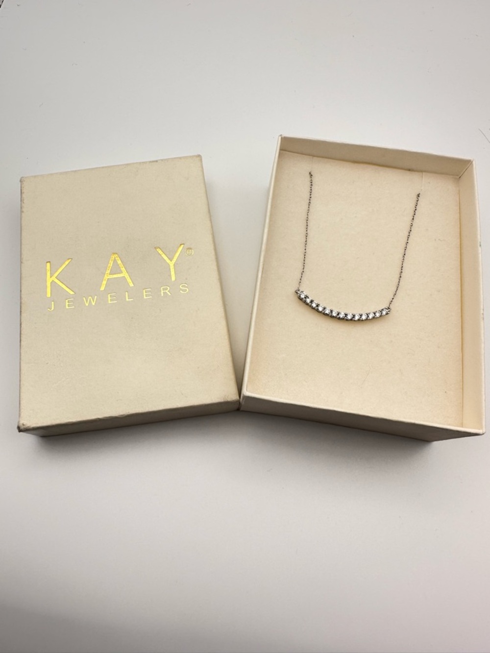 Kay Jewelers Silver Bar Necklace with Clear Stones
